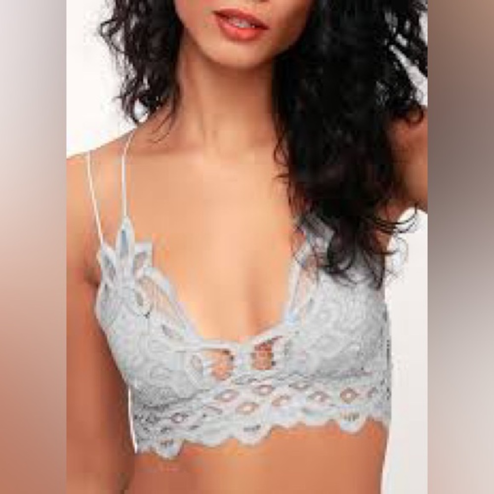 Free People Adella Lace Bralette in Light Grey